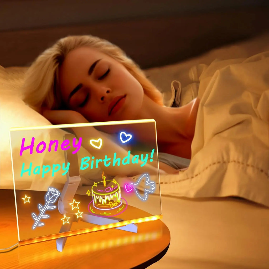 Kolorowa tablica LED z lampką nocną — akrylowa tablica DIY z 7 markerami.