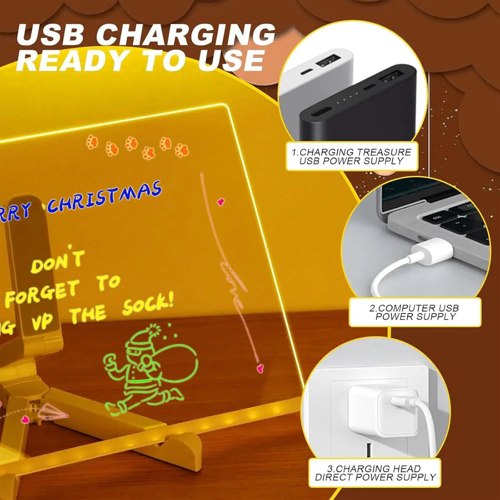 Kolorowa tablica LED z lampką nocną — akrylowa tablica DIY z 7 markerami.